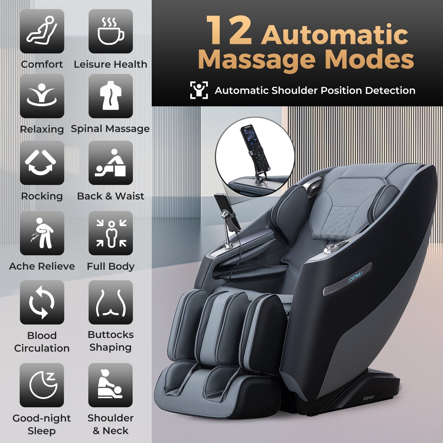 Mega Sale-Costway-2024 Model-Premium 3 Level Zero Gravity Full SL Track, Massage Chair With Heat-JL10029WL