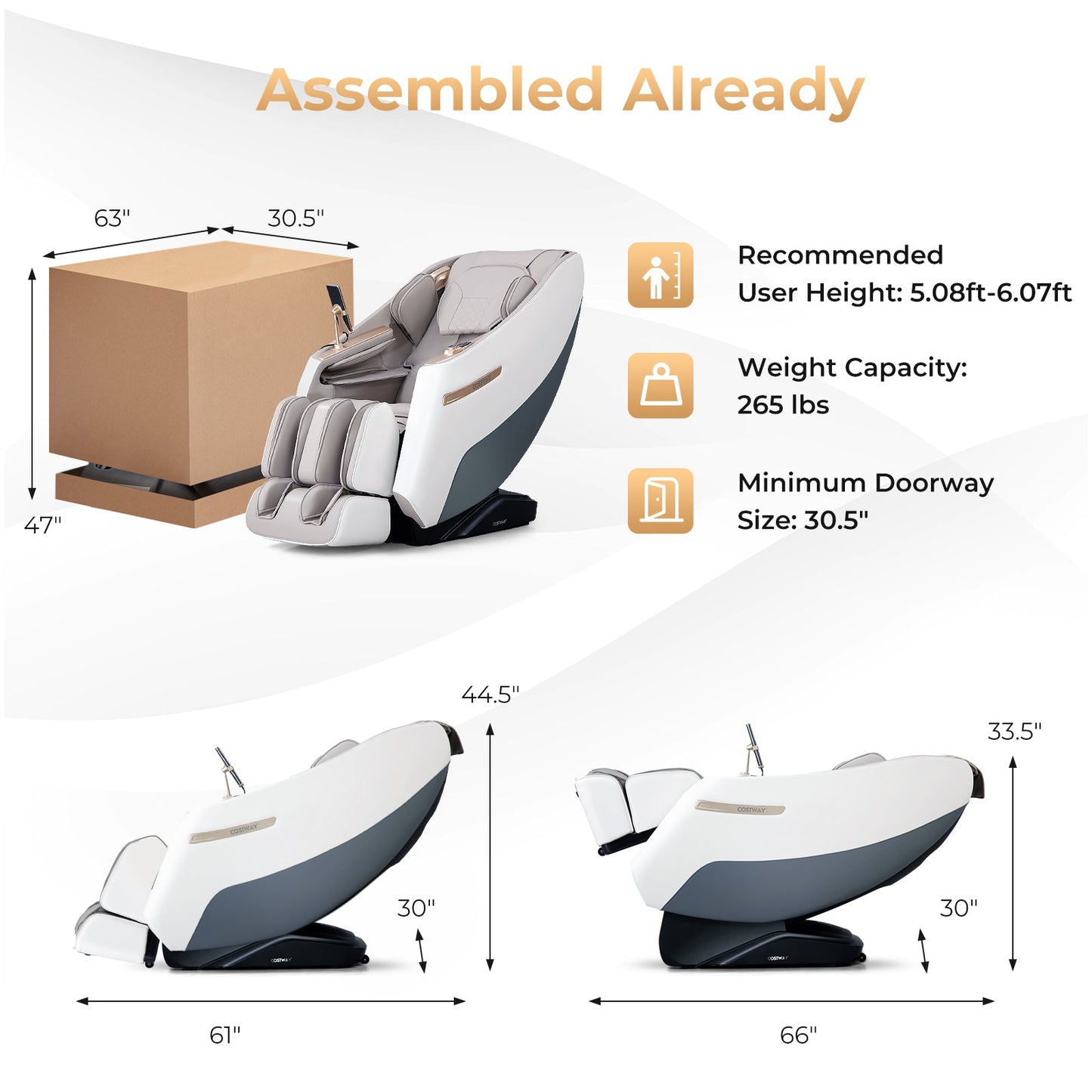 Demo Unit-Costway-2024 Model-3 Level Zero Gravity Full SL Track, Massage Chair With Heat-JL10029WL