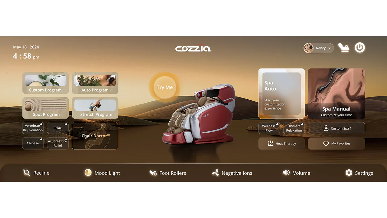 Cozzia-Quantum-Worlds First Fifth Generation 5D LI Flex Track With Chair Doctor/AI Massage Robot- With Pivot Foot Stretch-12.5 Touch Screen With Aromatherapy Massage Chair-Cz-800