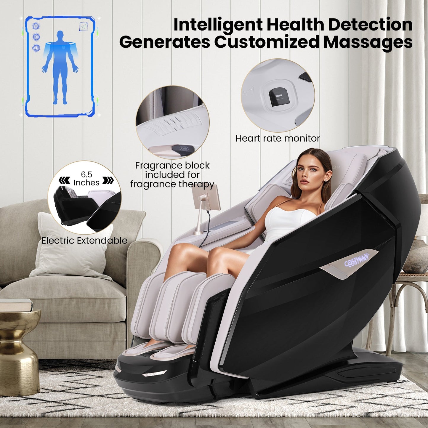 Demo unit -2025 Model-Costway- Kenzo-Premium 4D+3D Dual Roller System Hybrid Flex Track Zero Gravity Full Body Massage Chair w/ Heart Rate Monitor,Fragrance Therapy, Waist & Calf Heater, Calves & Foot Rollers, Thai Stretch, Voice Control