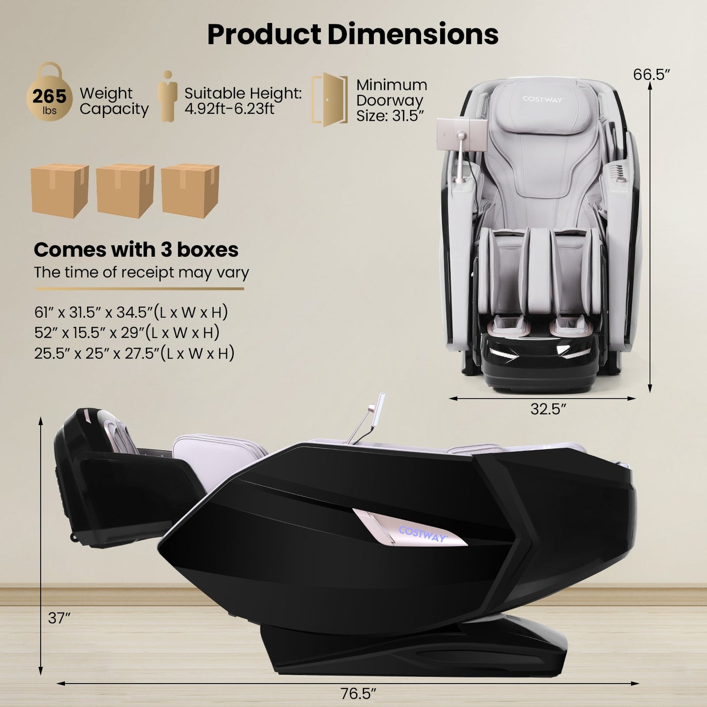Demo unit -2025 Model-Costway- Kenzo-Premium 4D+3D Dual Roller System Hybrid Flex Track Zero Gravity Full Body Massage Chair w/ Heart Rate Monitor,Fragrance Therapy, Waist & Calf Heater, Calves & Foot Rollers, Thai Stretch, Voice Control