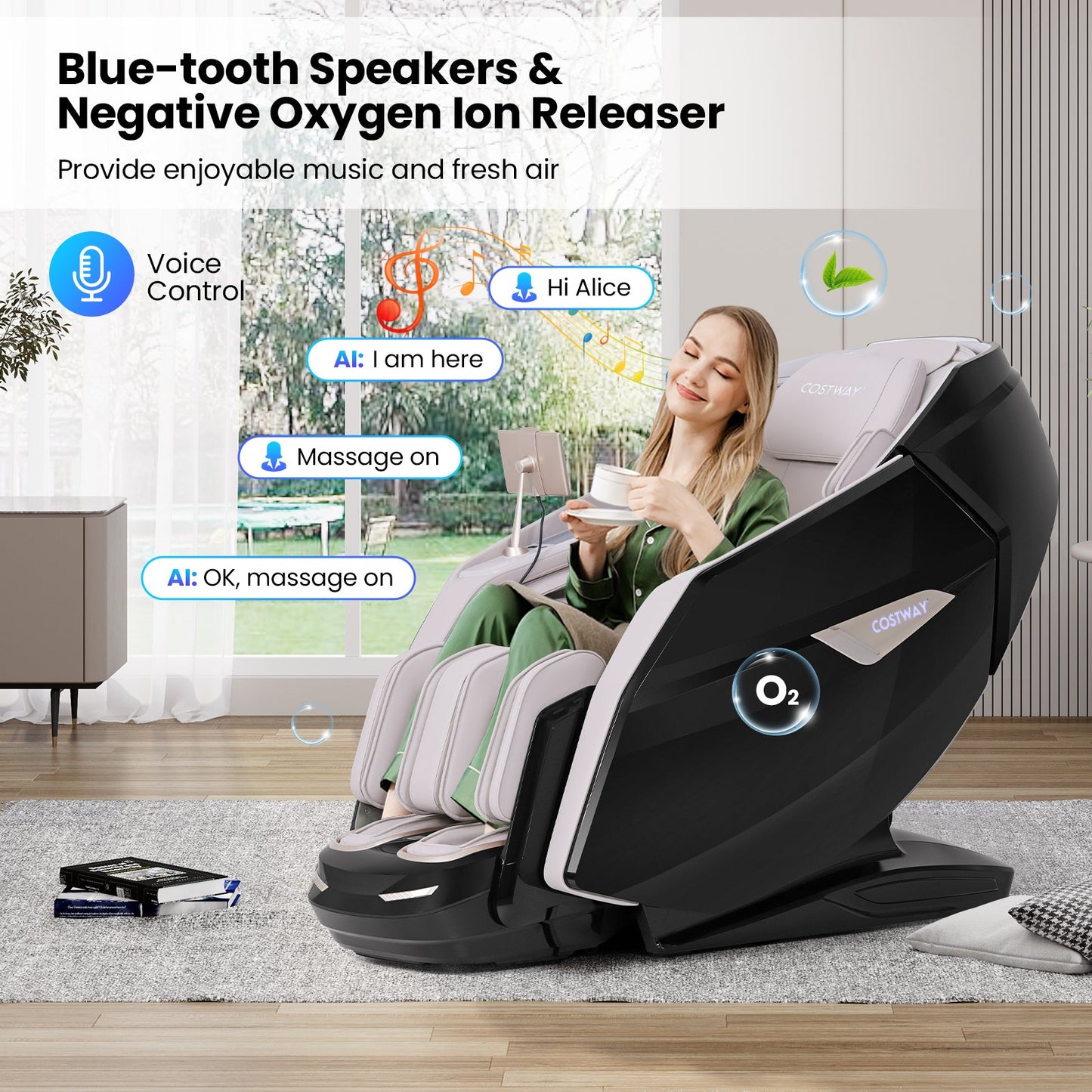 Demo unit -2025 Model-Costway- Kenzo-Premium 4D+3D Dual Roller System Hybrid Flex Track Zero Gravity Full Body Massage Chair w/ Heart Rate Monitor,Fragrance Therapy, Waist & Calf Heater, Calves & Foot Rollers, Thai Stretch, Voice Control