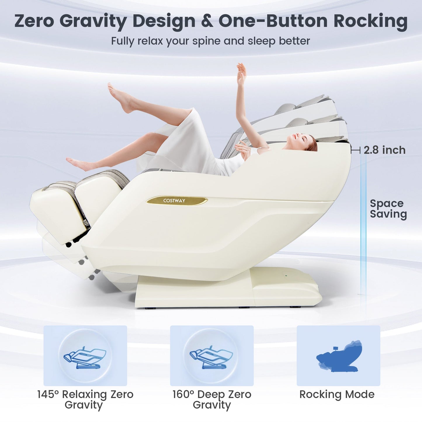Costway SL Track 3D Massage Chair, Full Body Zero Gravity Massage Recliner with Airbags, Waist & Calves Heating, Foot Rollers, Thai Stretch, Voice Control, Auto Shoulder Detection, Bluetooth Speaker, 22 Auto Modes, JL10036WL-BN