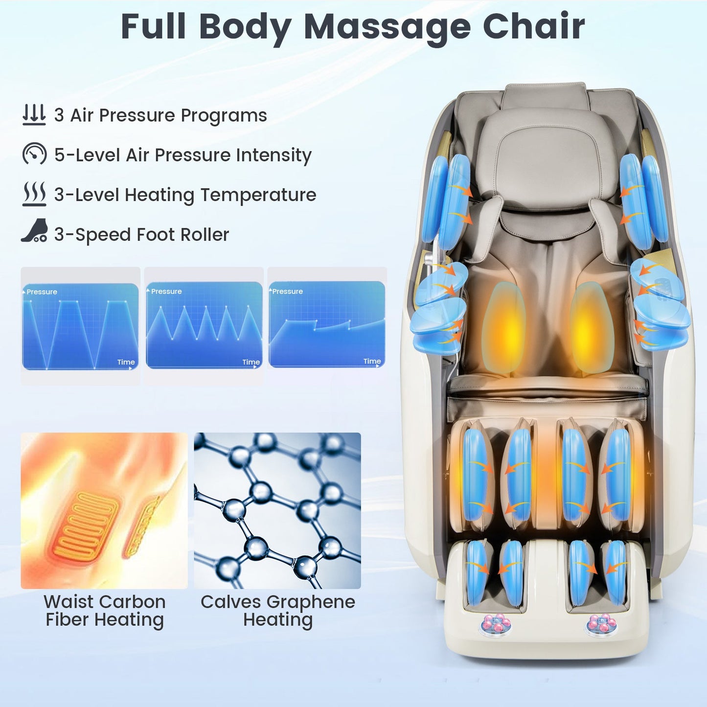 Costway SL Track 3D Massage Chair, Full Body Zero Gravity Massage Recliner with Airbags, Waist & Calves Heating, Foot Rollers, Thai Stretch, Voice Control, Auto Shoulder Detection, Bluetooth Speaker, 22 Auto Modes, JL10036WL-BN