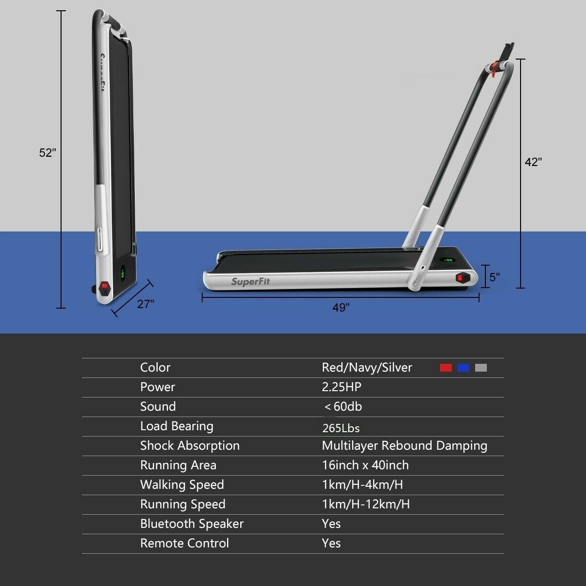 COSTWAY - 2-in-1 Folding Treadmill with Remote Control and LED Display
