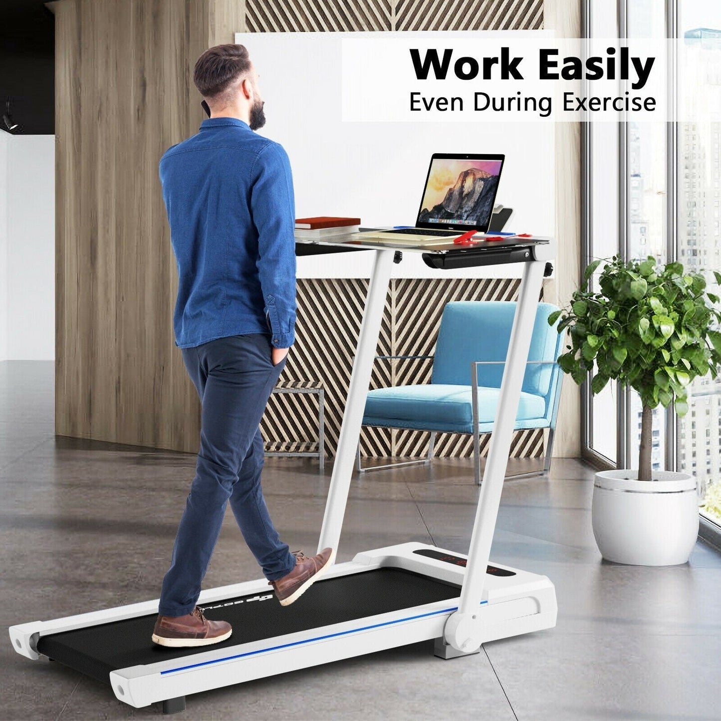 COSTWAY - 2.25HP 3-in-1 Folding Treadmill with Table Speaker Remote Control