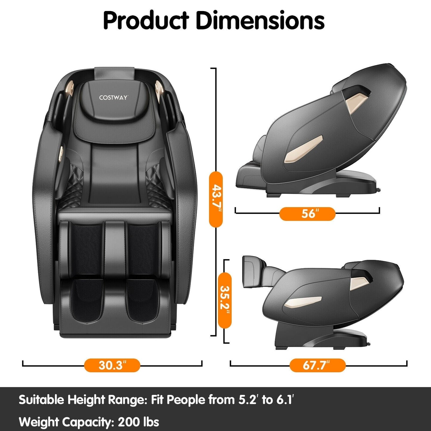 -COSTWAY - JL10002WL - Full Body Zero Gravity Massage Chair with SL Track