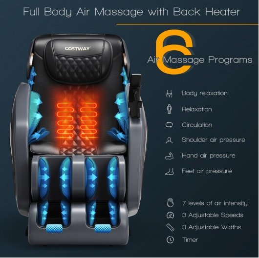 COSTWAY - JL10005WL - 3D SL Track Thai Stretch Zero Gravity Full Body Massage Chair Recliner