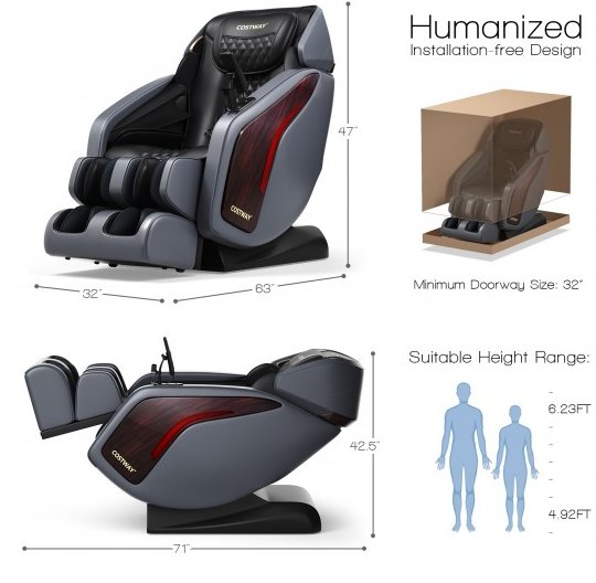 COSTWAY - JL10005WL - 3D SL Track Thai Stretch Zero Gravity Full Body Massage Chair Recliner
