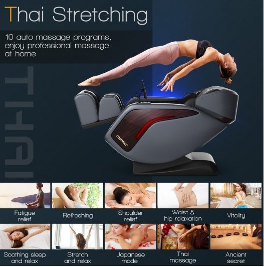 COSTWAY - JL10005WL - 3D SL Track Thai Stretch Zero Gravity Full Body Massage Chair Recliner