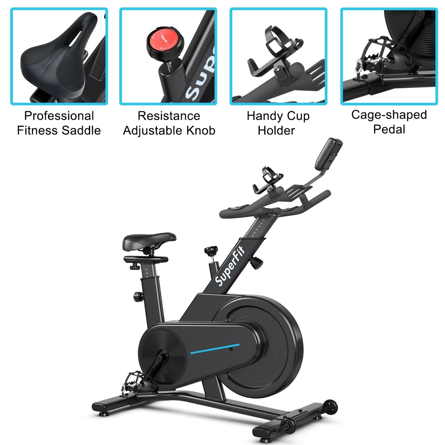 COSTWAY - Magnetic Exercise Bike with Adjustable Seat & Handle