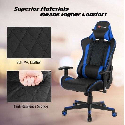 COSTWAY - Massage Gaming Chair with Lumbar Support and Headrest