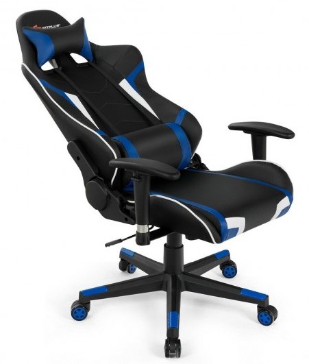 COSTWAY - Reclining Swivel Massage Gaming Chair with Lumbar Support