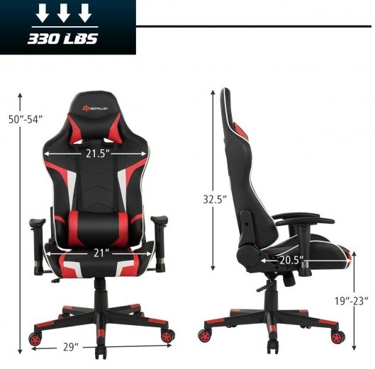 COSTWAY - Reclining Swivel Massage Gaming Chair with Lumbar Support
