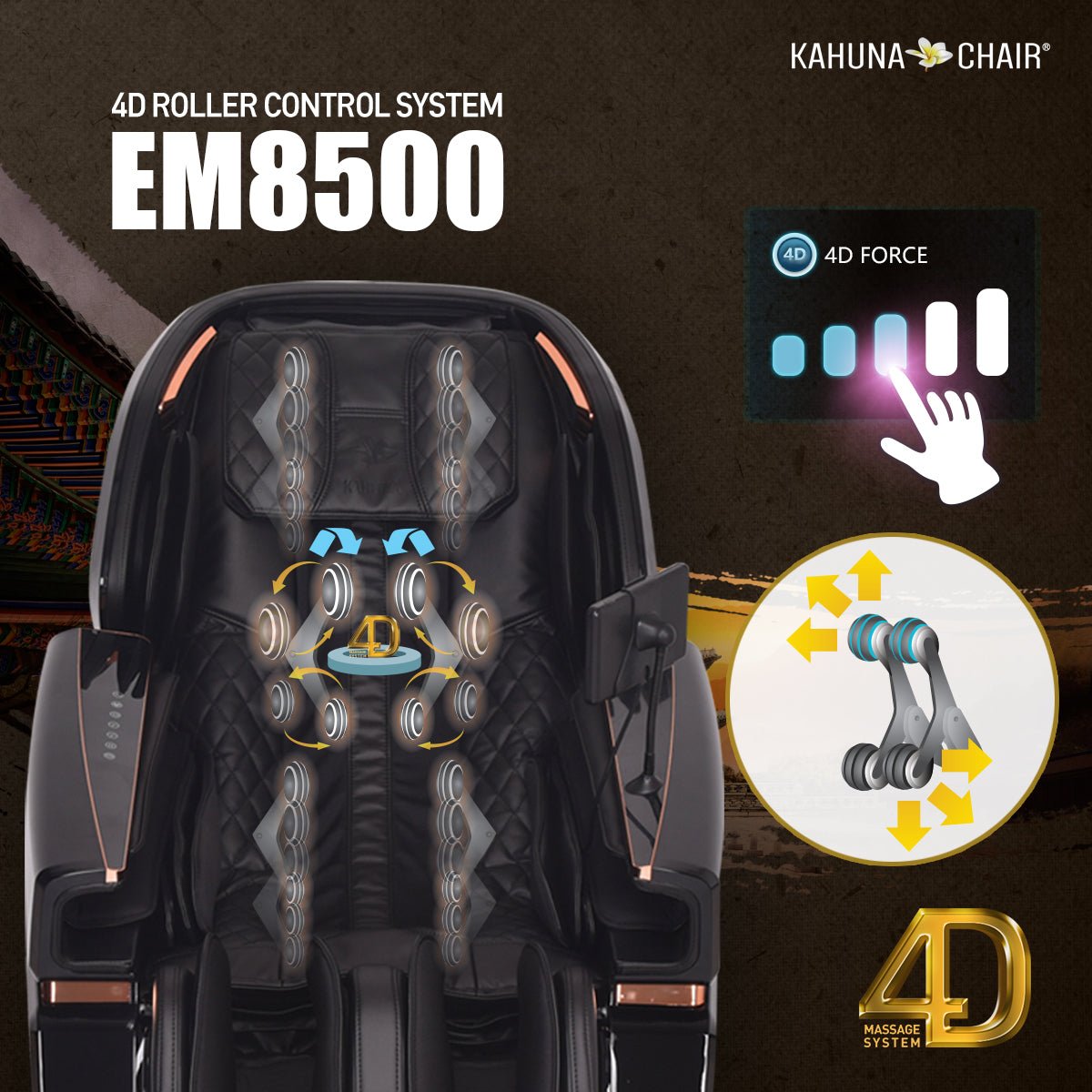 Kahuna-4D Active Stretch-3D foot Massage Chair– with Calf rollers-EM 8500