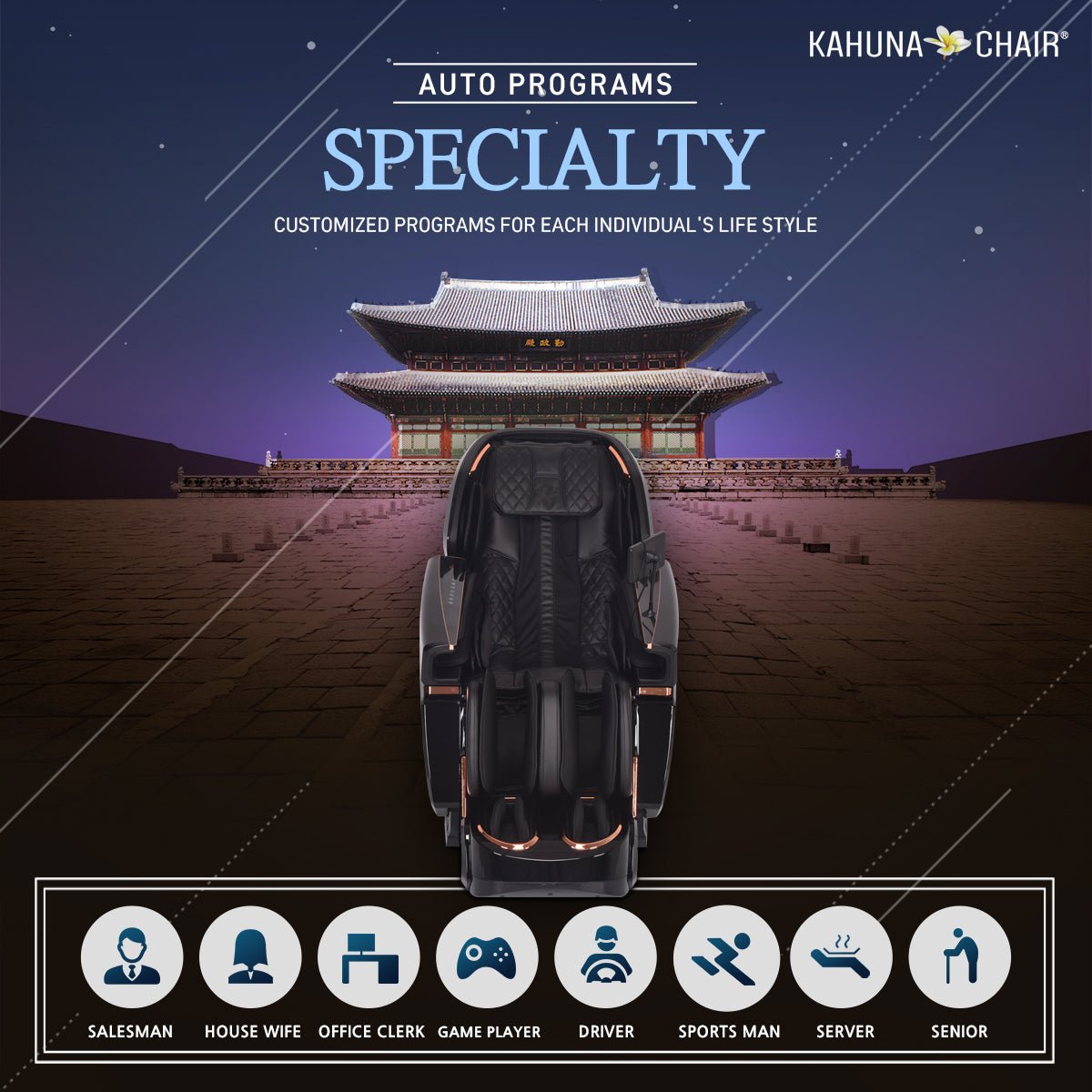 Kahuna-4D Active Stretch-3D foot Massage Chair– with Calf rollers-EM 8500