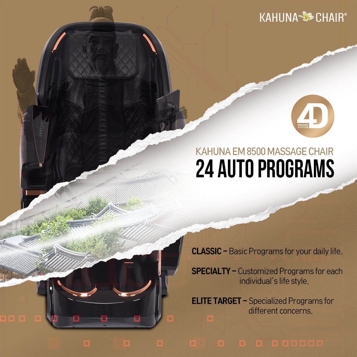 Kahuna-4D Active Stretch-3D foot Massage Chair– with Calf rollers-EM 8500