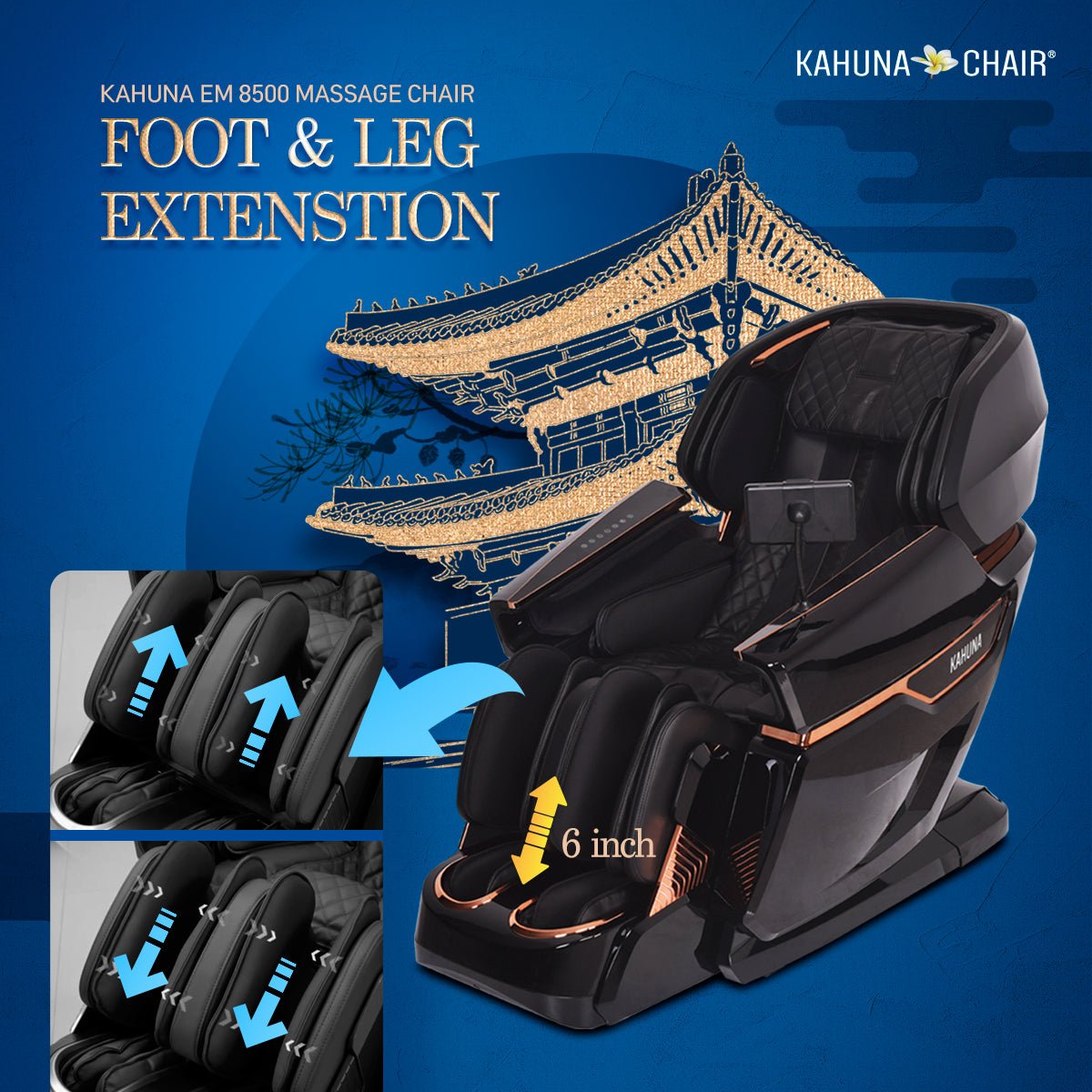 Kahuna-4D Active Stretch-3D foot Massage Chair– with Calf rollers-EM 8500