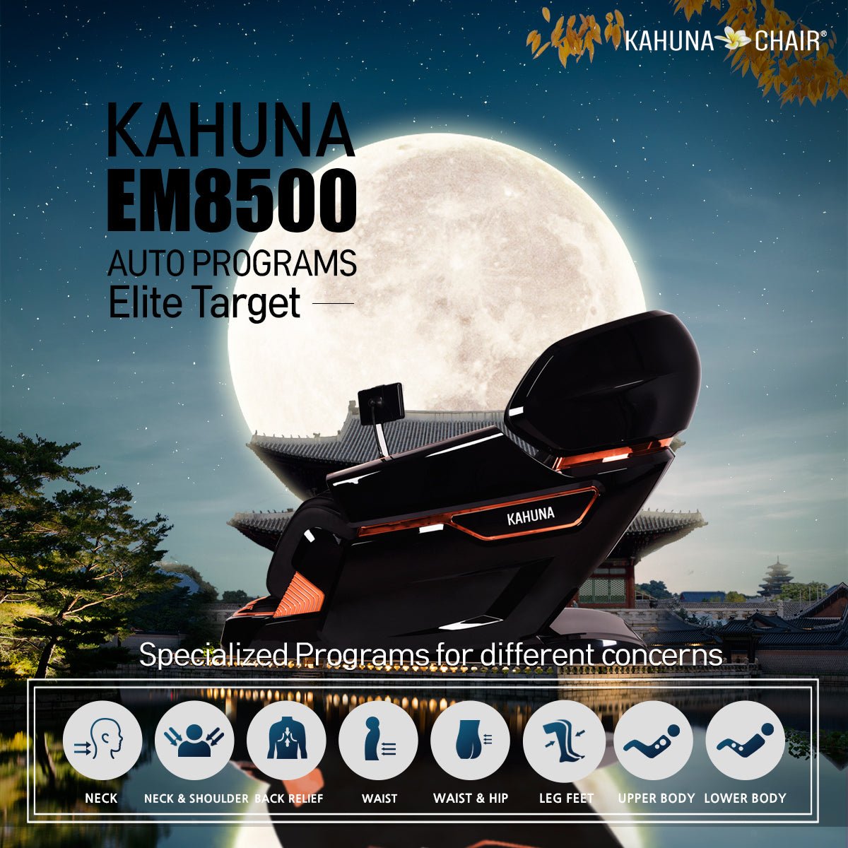 Kahuna-4D Active Stretch-3D foot Massage Chair– with Calf rollers-EM 8500