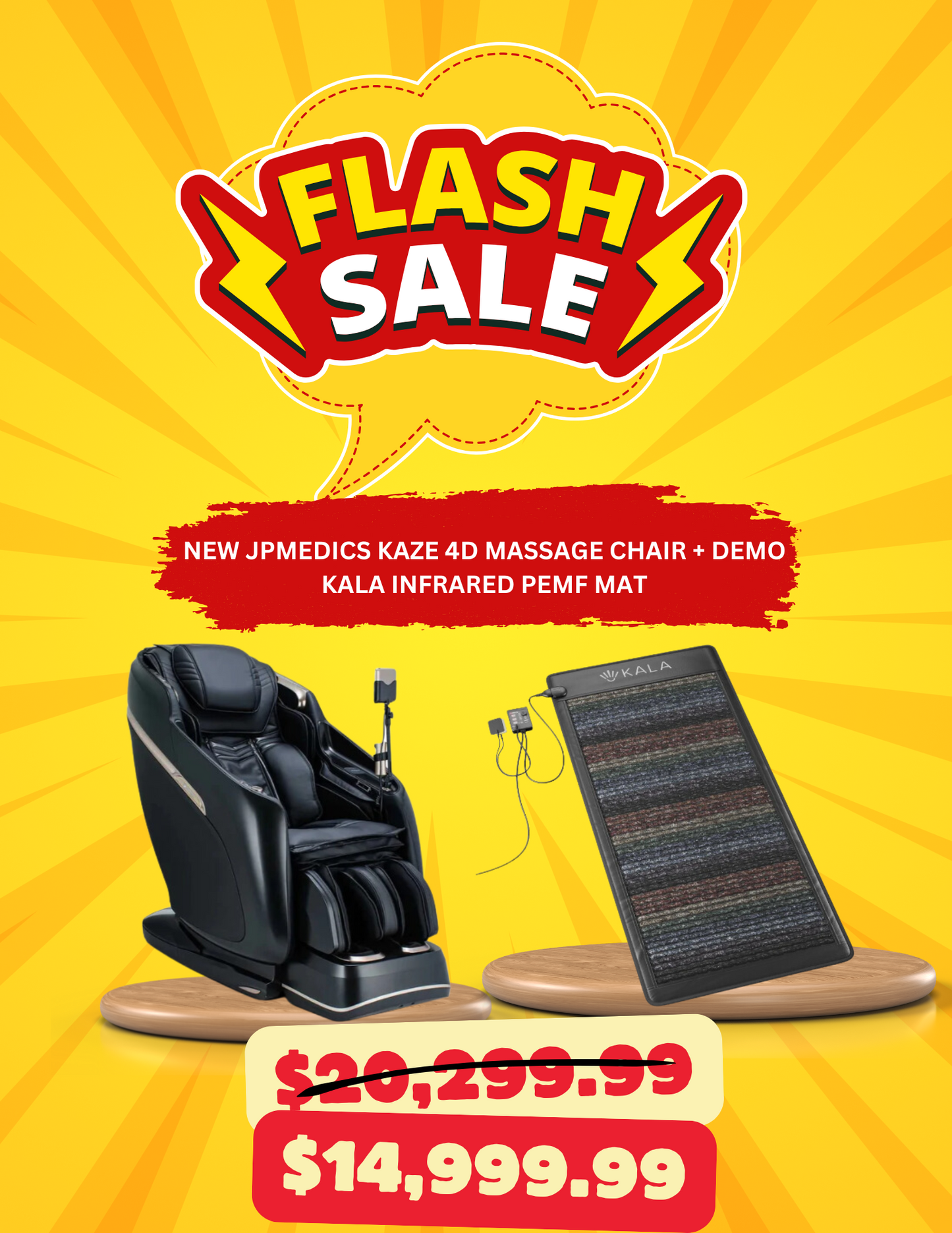 Combo Package: JP Medics-Kaze 4D Fully Loaded Massage Chair + Demo Kala Infrared PEMF Mat -Japan Made-AI Technology-Chair Doctor With Chiro Twist-Massage Chair
