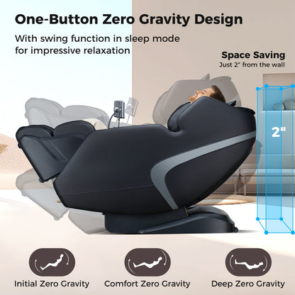 Mega Sale-Costway-4D SL-Track Full Body Massage Chair w/ Zero-Gravity Design, Heated Shawl, Neck & Back & Feet Heater, Calf & Foot Rollers,Magic Calf Rollers, Voice Control, Yoga Stretching, Smart Body Scanning, Touch Screen, Blue-tooth Speaker