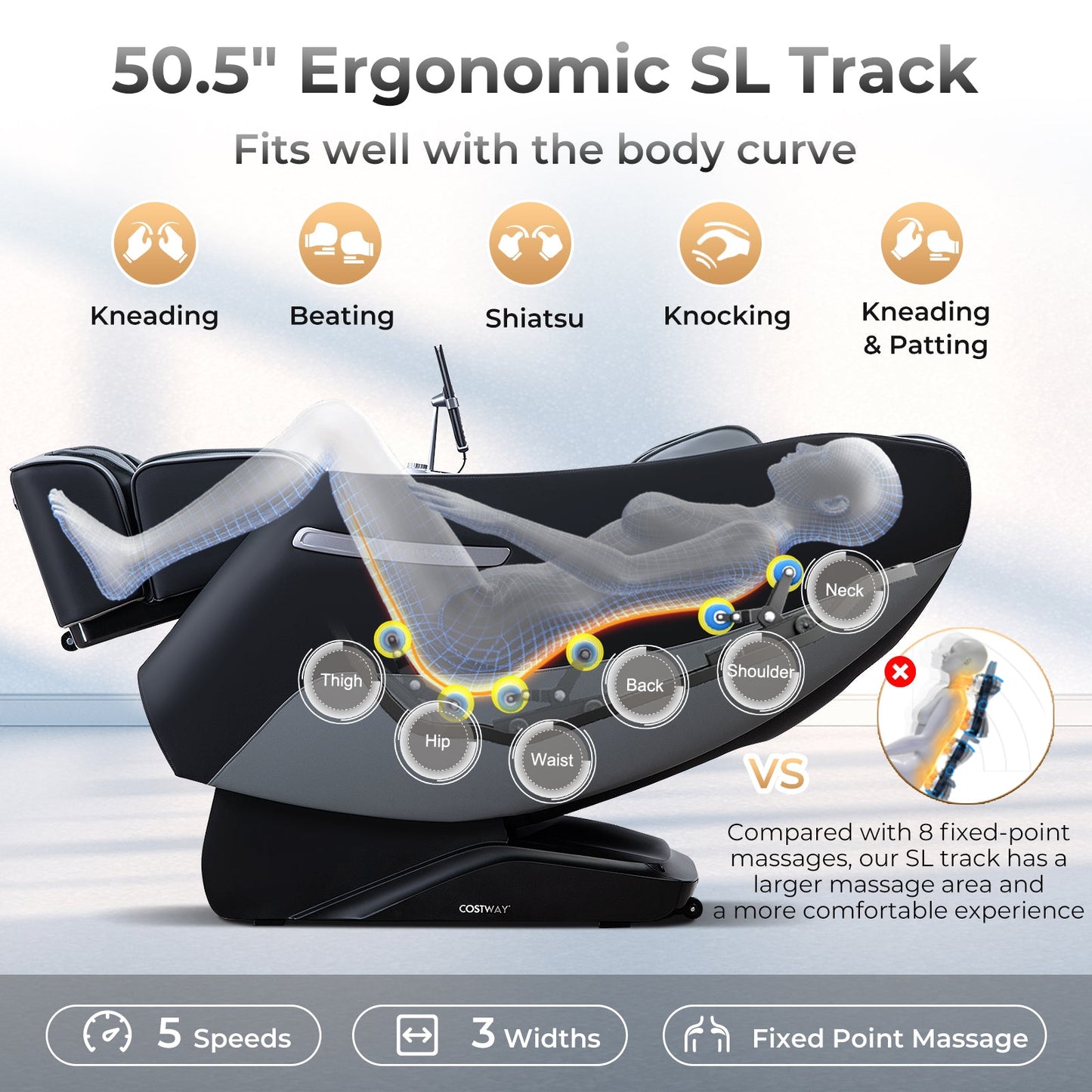 Mega Sale-Costway-2024 Model-Premium 3 Level Zero Gravity Full SL Track, Massage Chair With Heat-JL10029WL