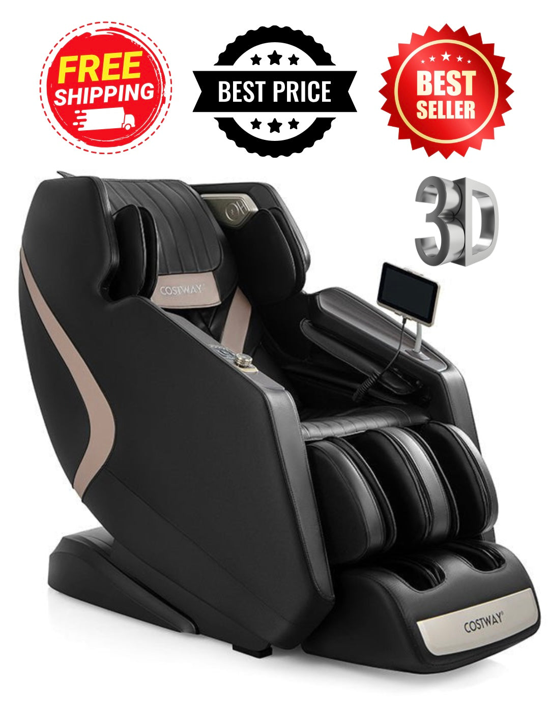 Mega Sale -Top Seller-Premium Series-COSTWAY -Fully Loaded- 3D SL-Track Full Body Zero Gravity Massage Chair with Thai Stretch- Top 5 Seller-