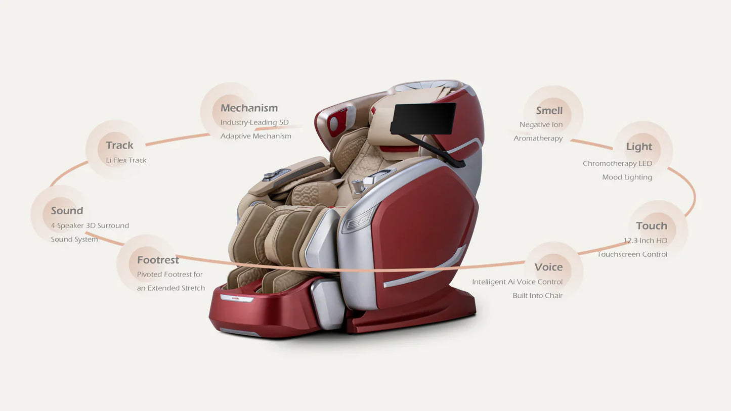 Cozzia-Quantum-Worlds First Fifth Generation 5D LI Flex Track With Chair Doctor/AI Massage Robot- With Pivot Foot Stretch-12.5 Touch Screen With Aromatherapy  Massage Chair-Cz-800
