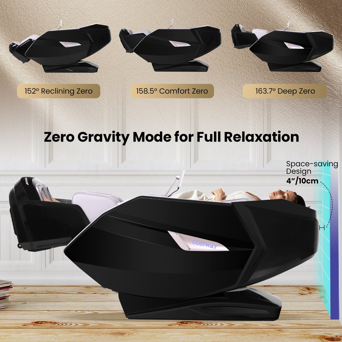 Demo unit -2025 Model-Costway- Kenzo-Premium 4D+3D Dual Roller System Hybrid Flex Track Zero Gravity Full Body Massage Chair w/ Heart Rate Monitor,Fragrance Therapy, Waist & Calf Heater, Calves & Foot Rollers, Thai Stretch, Voice Control