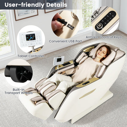 Costway SL Track 3D Massage Chair, Full Body Zero Gravity Massage Recliner with Airbags, Waist & Calves Heating, Foot Rollers, Thai Stretch, Voice Control, Auto Shoulder Detection, Bluetooth Speaker, 22 Auto Modes, JL10036WL-BN