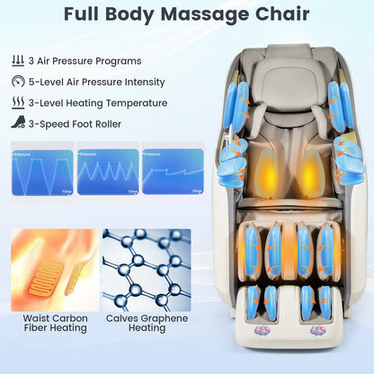 Costway SL Track 3D Massage Chair, Full Body Zero Gravity Massage Recliner with Airbags, Waist & Calves Heating, Foot Rollers, Thai Stretch, Voice Control, Auto Shoulder Detection, Bluetooth Speaker, 22 Auto Modes, JL10036WL-BN