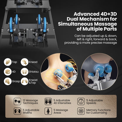 Demo unit -2025 Model-Costway- Kenzo-Premium 4D+3D Dual Roller System Hybrid Flex Track Zero Gravity Full Body Massage Chair w/ Heart Rate Monitor,Fragrance Therapy, Waist & Calf Heater, Calves & Foot Rollers, Thai Stretch, Voice Control