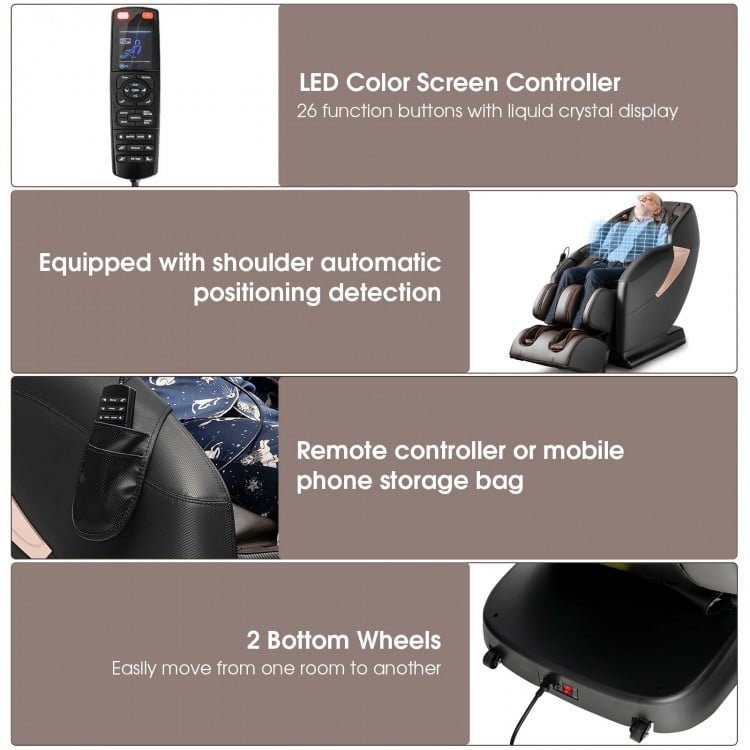 Mega Sale-Costway-Relaxation 25 - Zero Gravity SL-Track Electric Shiatsu Massage Chair with Intelligent Voice Control