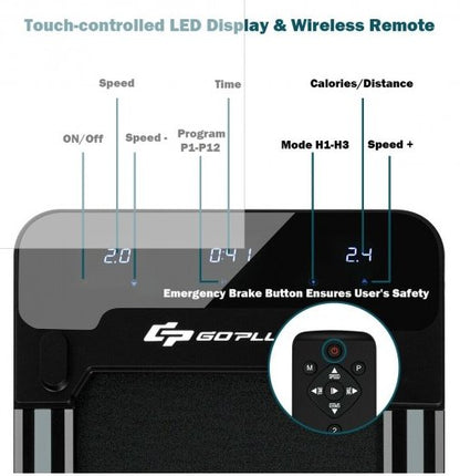 COSTWAY - 1 HP Electric Walking Treadmill with Touchable LED Display and Wireless Remote Control
