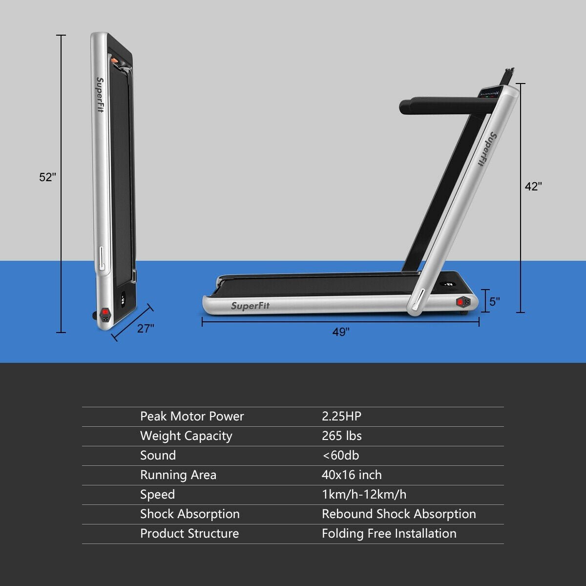 COSTWAY - 2-in-1 Electric Motorized Folding Treadmill with Dual Display
