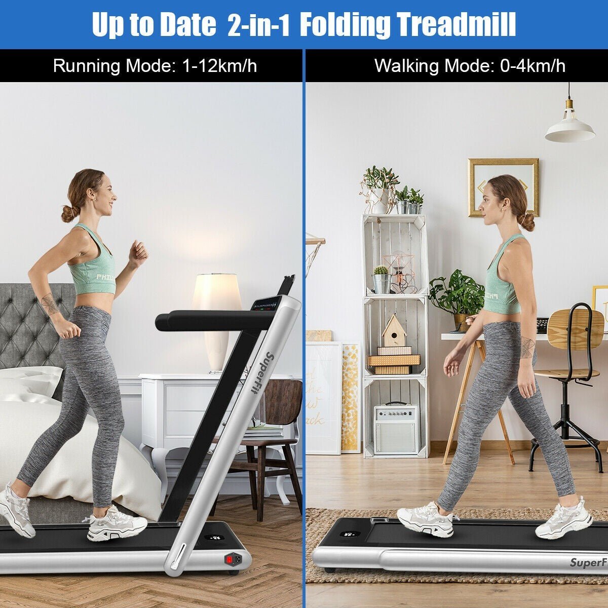 COSTWAY - 2-in-1 Electric Motorized Folding Treadmill with Dual Display