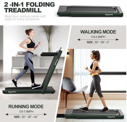 COSTWAY - 2-in-1 Electric Motorized Health and Fitness Folding Treadmill with Dual Display and Speaker-Green