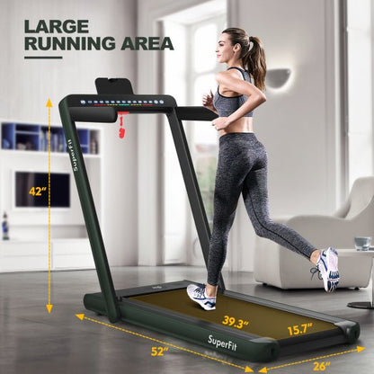 COSTWAY - 2-in-1 Electric Motorized Health and Fitness Folding Treadmill with Dual Display and Speaker-Green