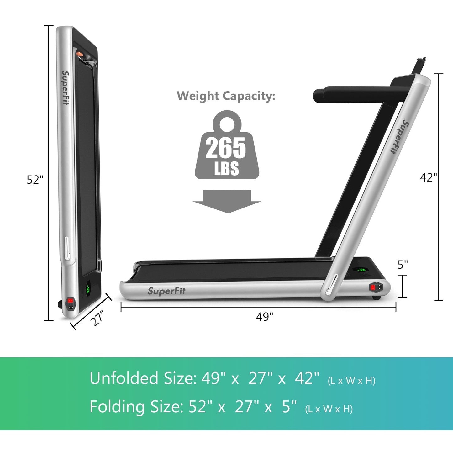 COSTWAY - 2 in 1 Folding Treadmill with Bluetooth Speaker Remote Control