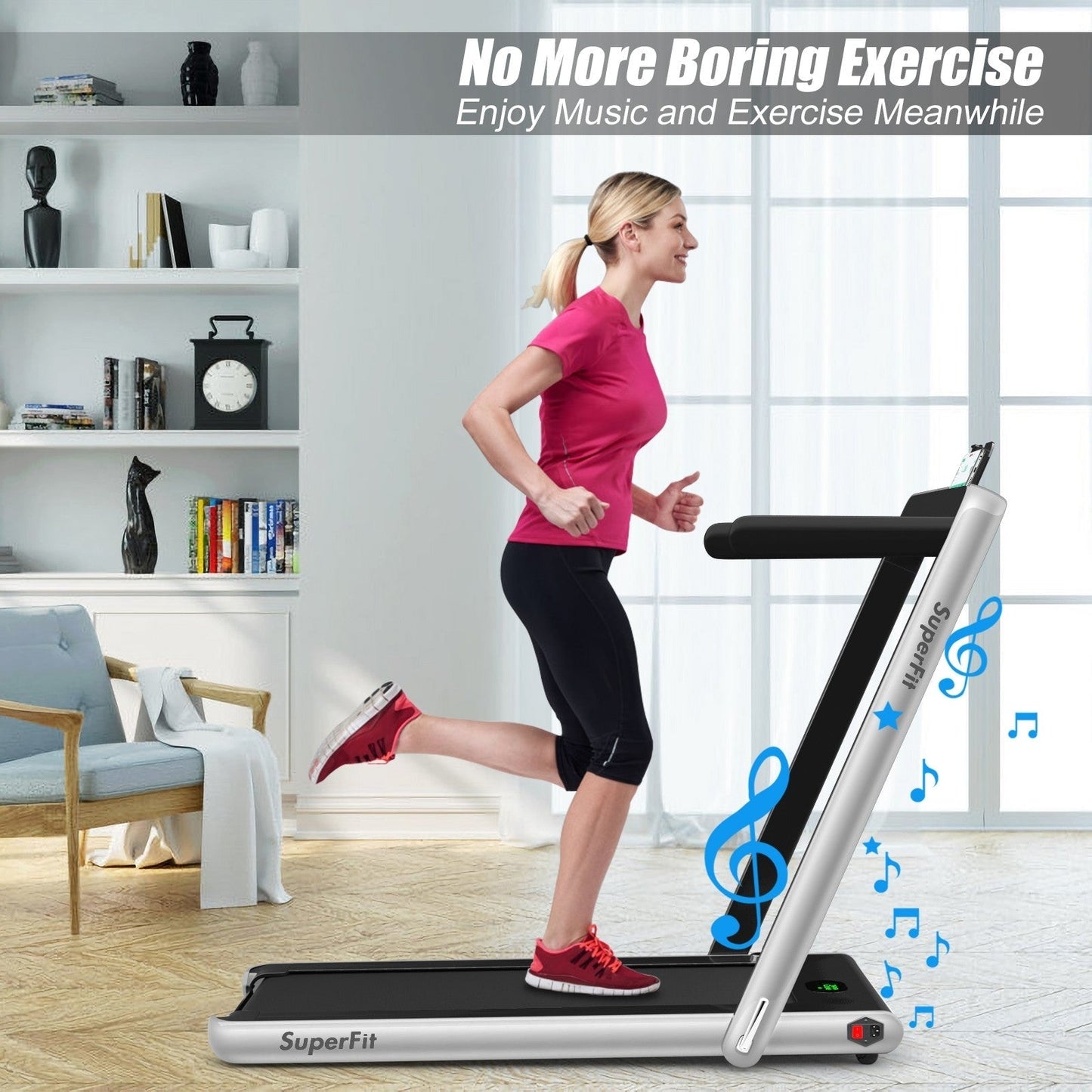 COSTWAY - 2 in 1 Folding Treadmill with Bluetooth Speaker Remote Control