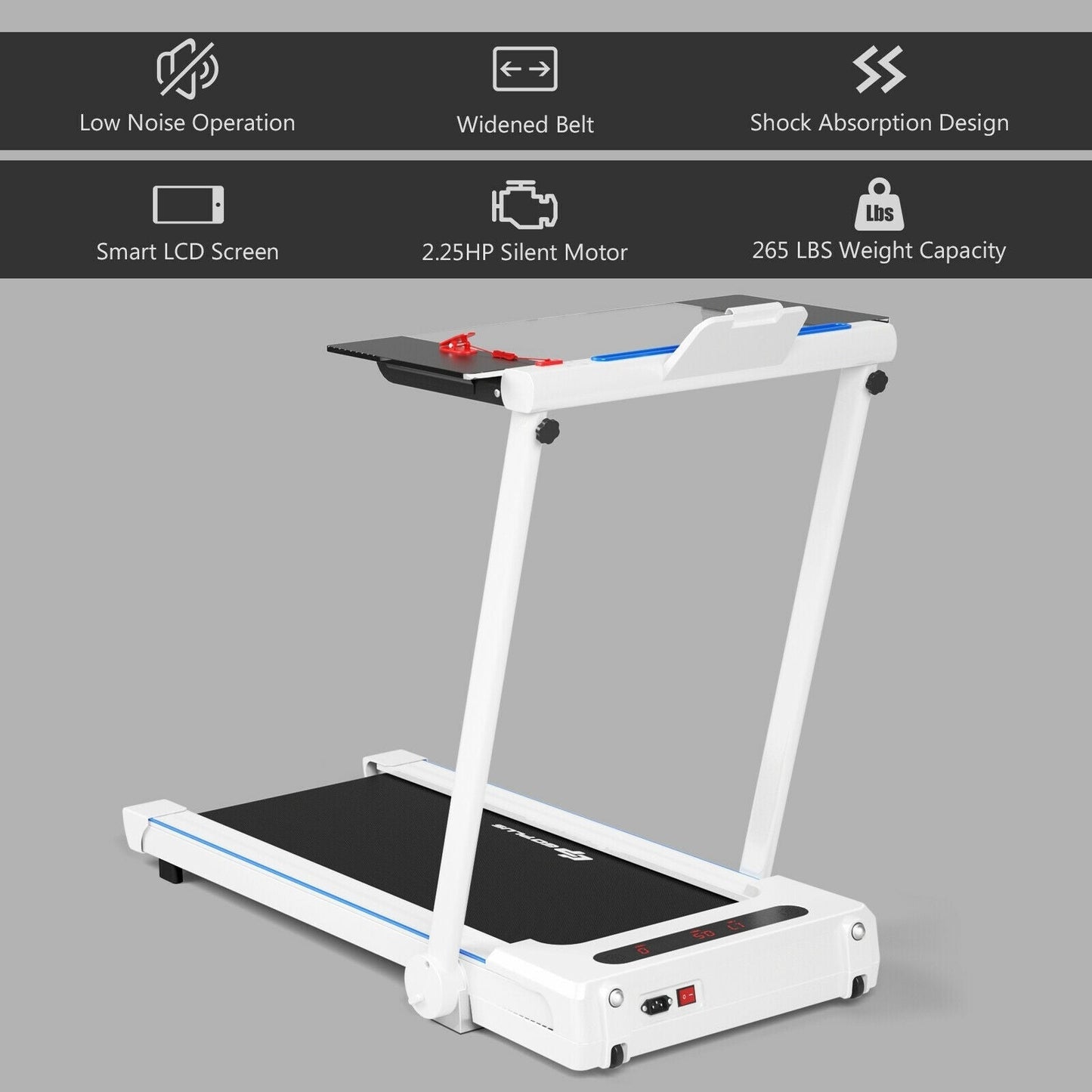 COSTWAY - 2.25HP 3-in-1 Folding Treadmill with Table Speaker Remote Control