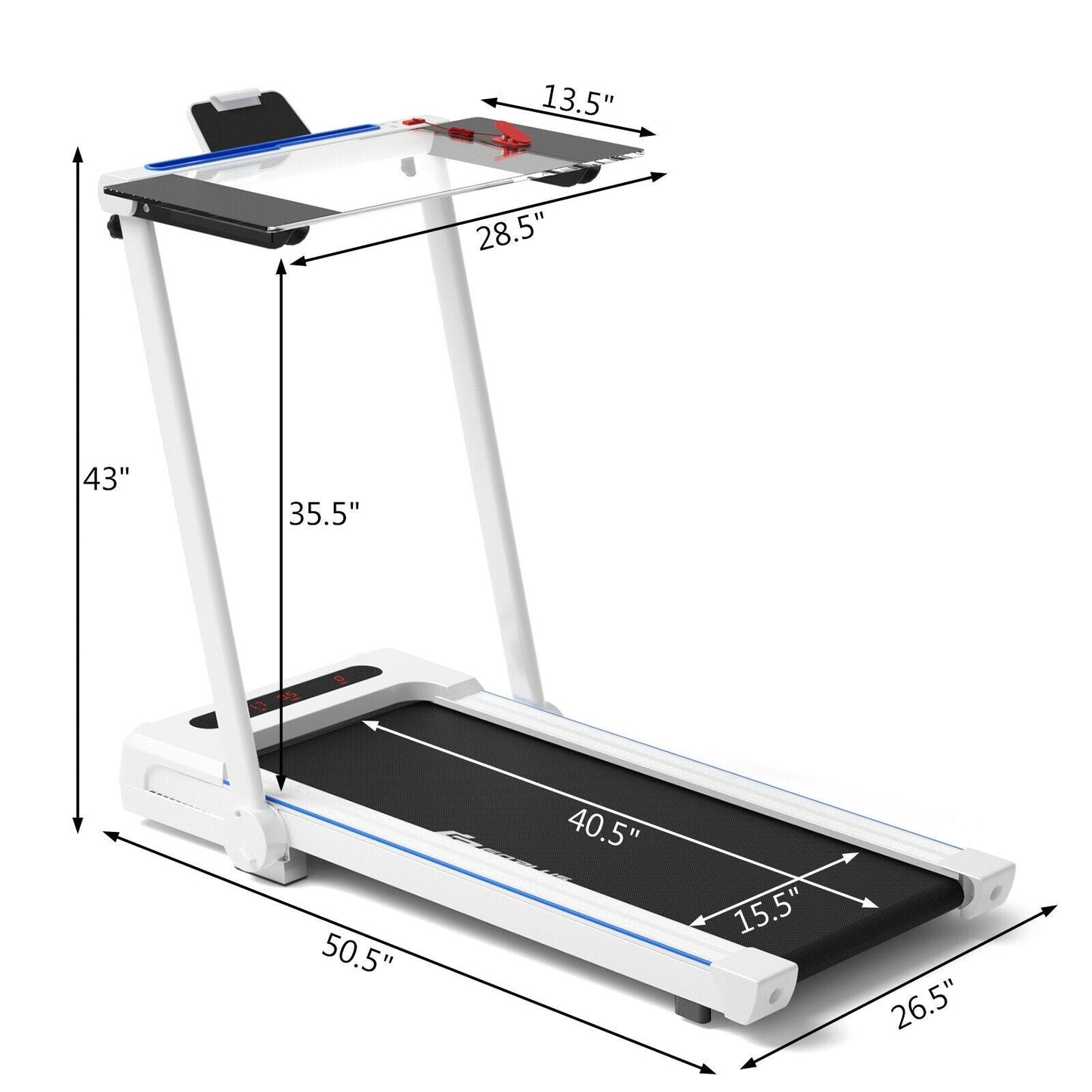 COSTWAY - 2.25HP 3-in-1 Folding Treadmill with Table Speaker Remote Control
