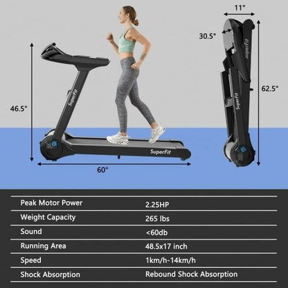 COSTWAY - 2.25HP Folding Treadmill Running Jogging Machine with LED Touch Display