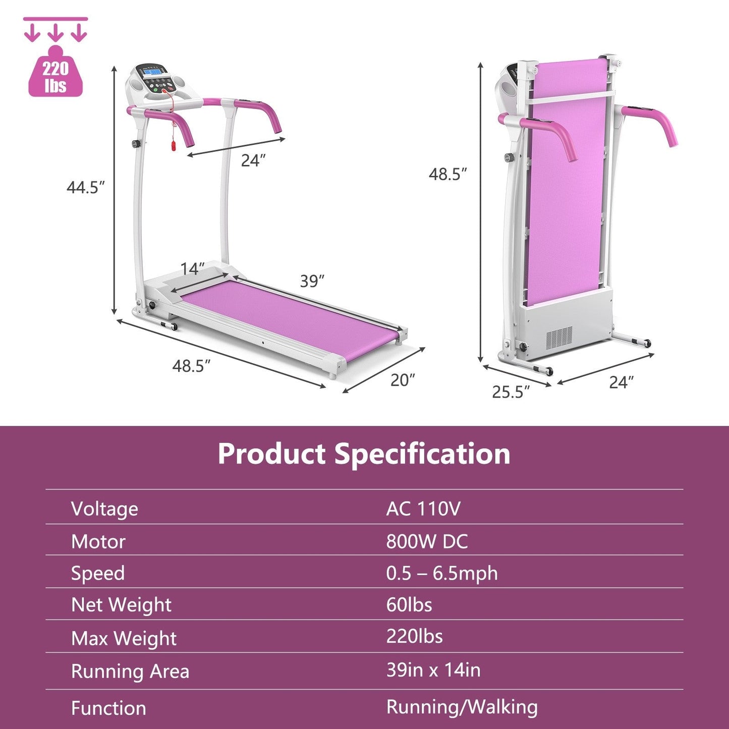 COSTWAY - Compact Electric Folding Running and Fitness Treadmill with LED Display