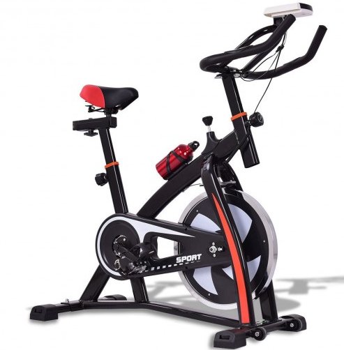 COSTWAY - Household Adjustable Indoor Exercise Cycling Bike Trainer with Electronic Meter