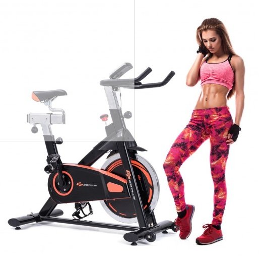 COSTWAY - Indoor Fixed Aerobic Fitness Exercise Bicycle with Flywheel and LCD Display