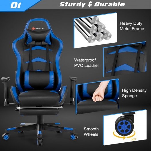 COSTWAY - Massage Gaming Chair with Footrest