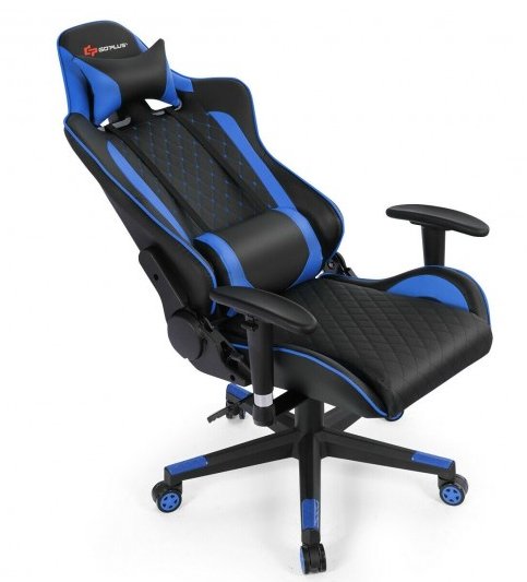 COSTWAY - Massage Gaming Chair with Lumbar Support and Headrest
