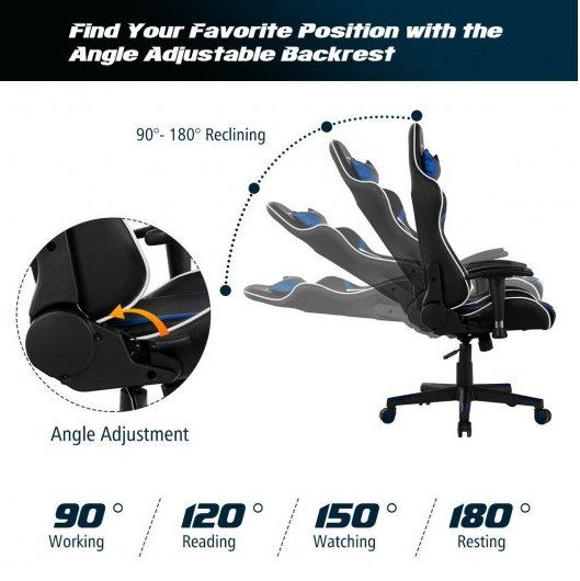 COSTWAY - Reclining Swivel Massage Gaming Chair with Lumbar Support