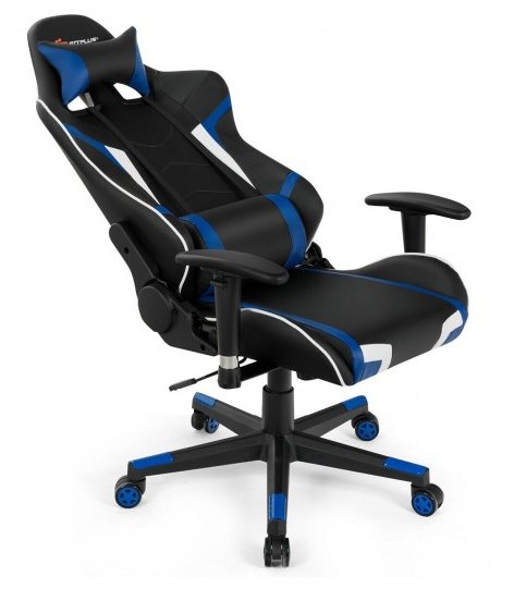 COSTWAY - Reclining Swivel Massage Gaming Chair with Lumbar Support